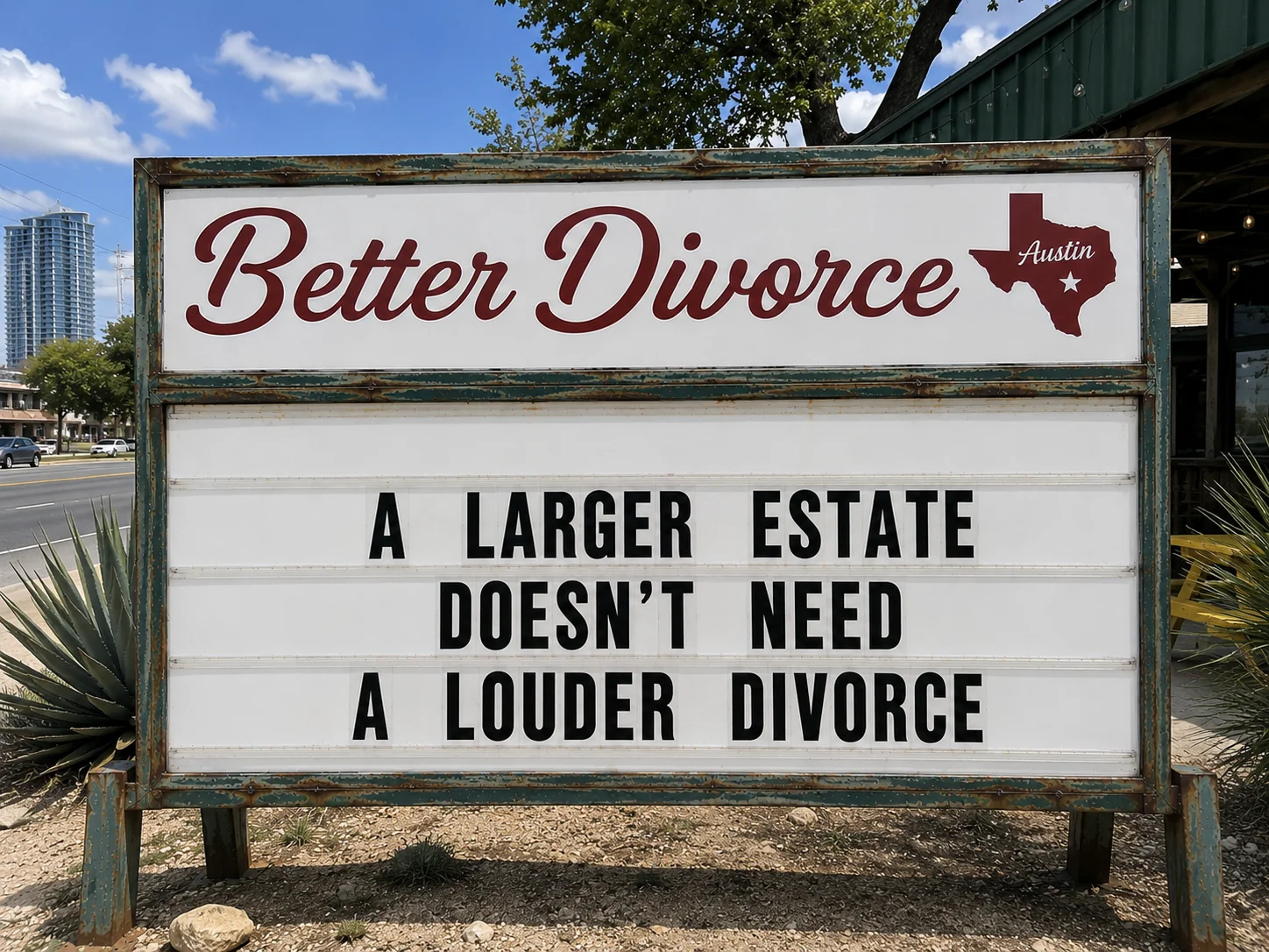 Better Divorce Austin marquee sign — entry point: Assets.